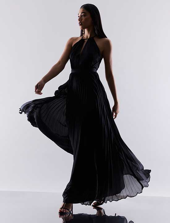 One-Shoulder beaded Evening Gown Sleeveless Black Color Maxi