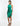 SIDE VIEW GREEN SATIN SLEEVELESS HALTER RUCHED MINI DRESS WITH BACK STRAP CRYSTAL DETAIL