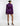 BACK VIEW PURPLE SATIN BELTED BLAZER MINI DRESS WITH FEATHER ARM CUFFS