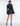 BACK VIEW BLACK COMBO BELTED TWEED BLAZER DRESS WITH FEATHER SLEEVE CUFFS