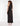 BACK VIEW WOMEN'S BLACK SATIN HALTER NECK DRESS WITH TIE NECK DETAIL