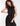 FRONT ZOOM VIEW WOMEN'S BLACK SATIN HALTER NECK DRESS WITH TIE NECK DETAIL