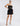 FRONT VIEW BLACK PLEATED RUFFLE LACE MINI DRESS