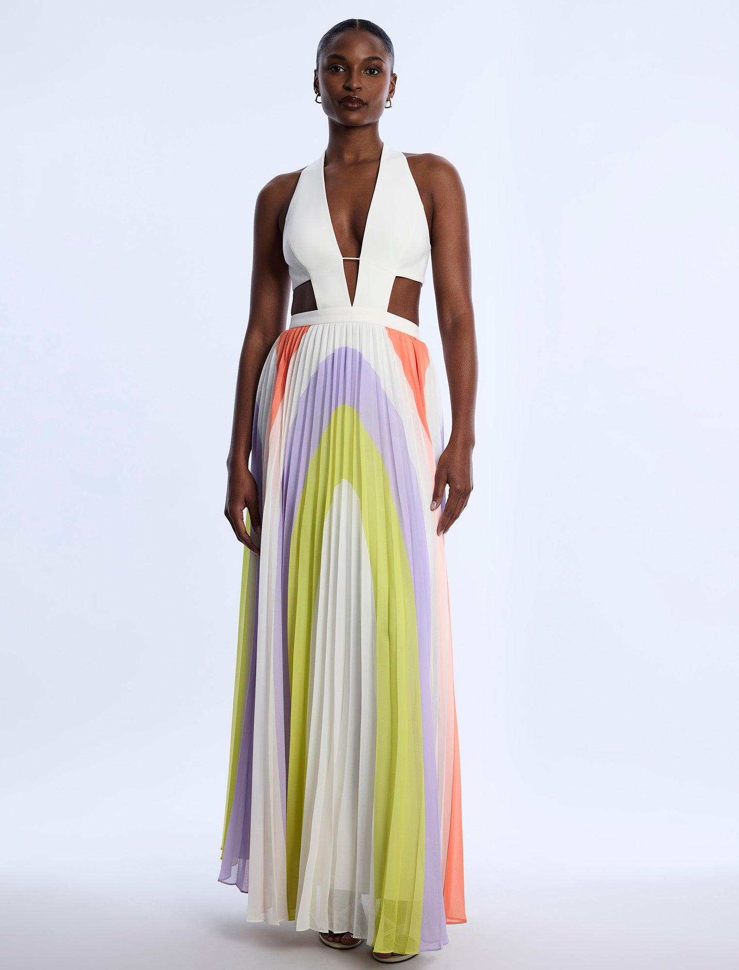 Printed Pleated Cutout Dress BCBGMAXAZRIA Printed Pleated Cutout Dress BCBGMAXAZRIA