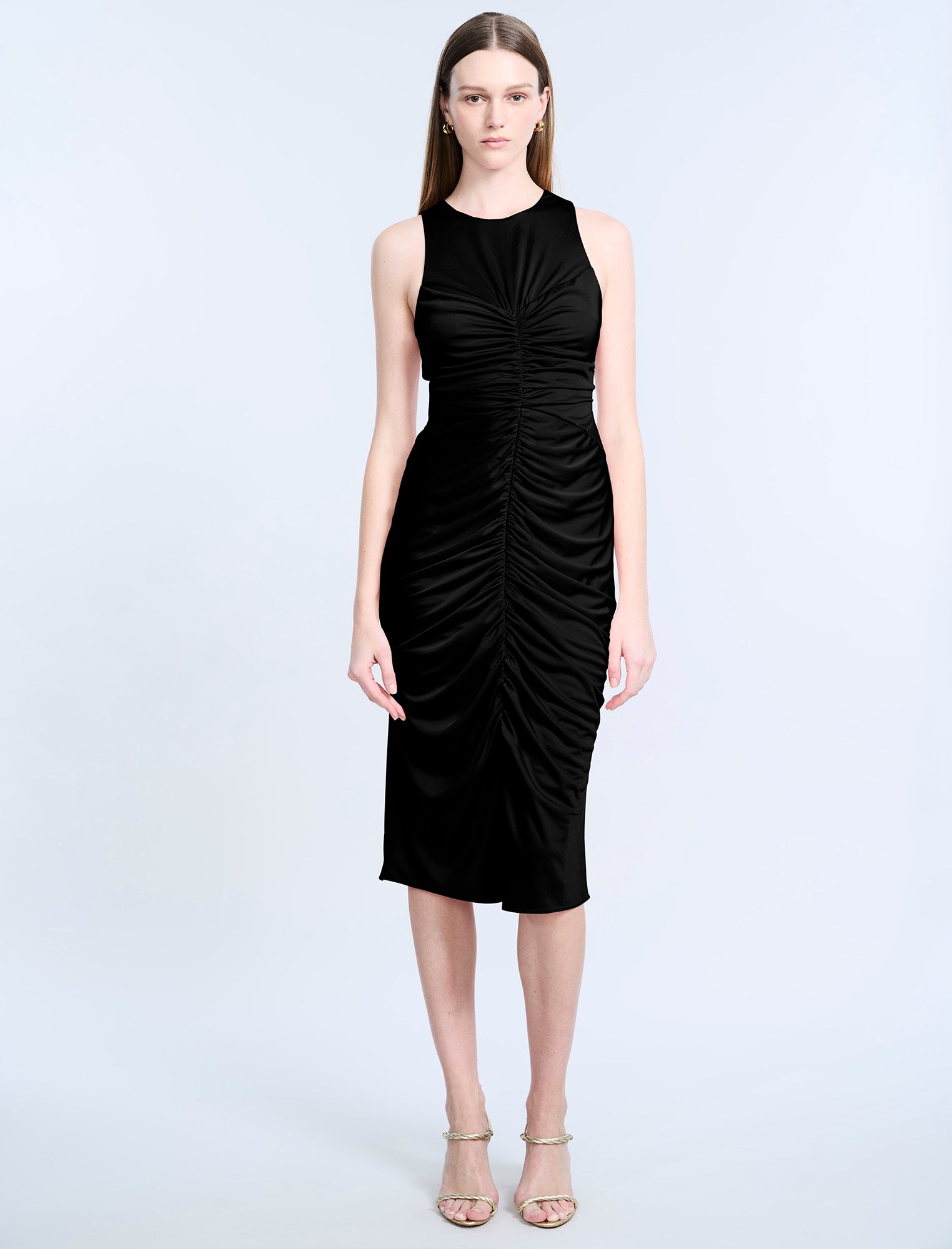 SALE!【BCBG MAXAZRIA】Ruched Midi Cocktail Dress Hardware Ruched Midi Dress – BCBGMAXAZRIA