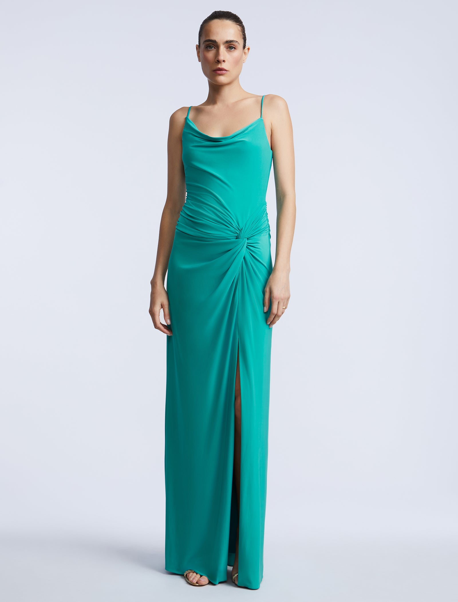 Cowl Draped Gown With Twist Spectra Green / 10 Cowl Draped Gown With Twist Spectra Green / 10