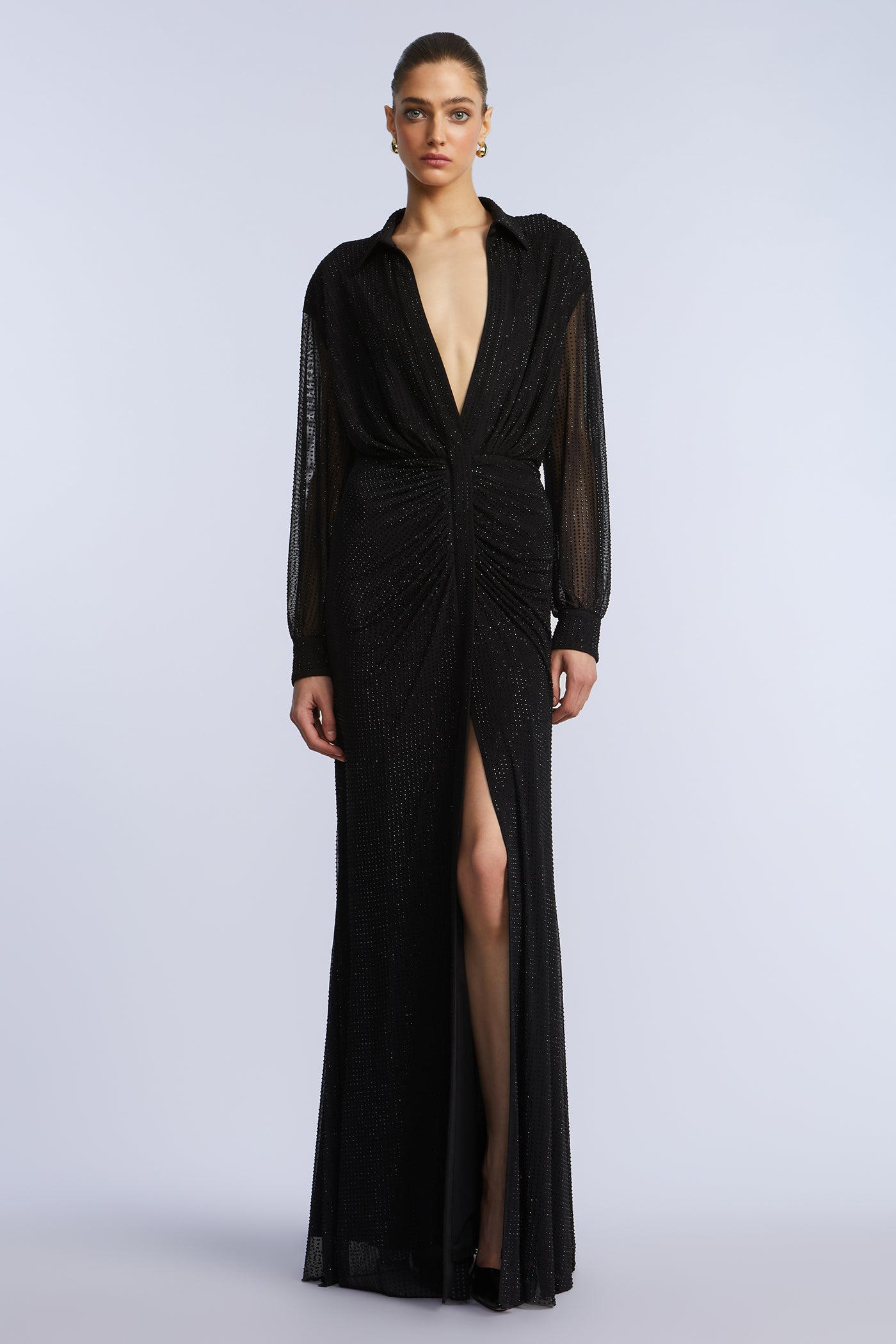 bcbg long sleeve black dress Long Sleeve Halter Velvet Gown Black / 0