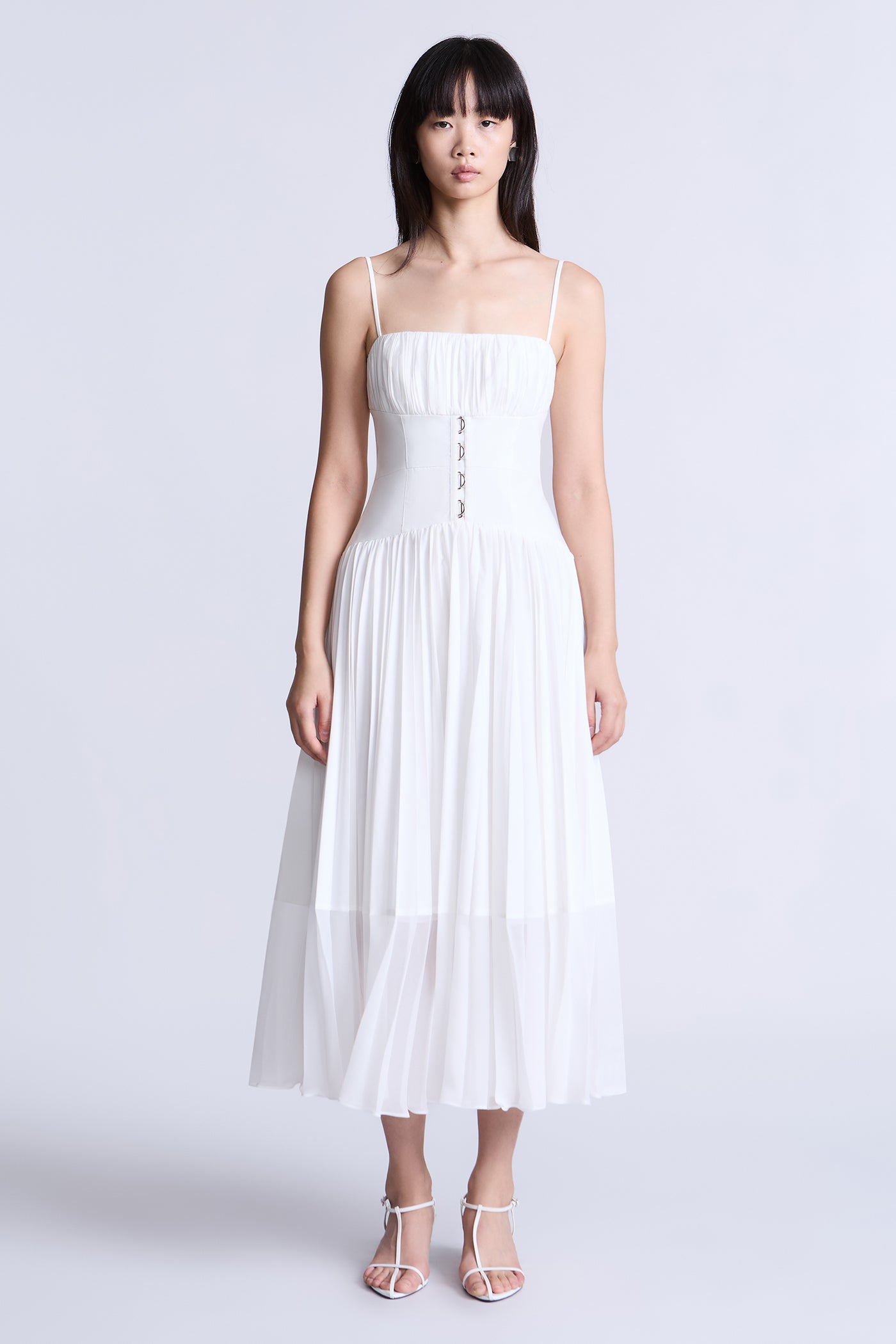 bcbg white midi dress NWT BCBG MAXAZRIA AVA V-NECK MIDI DRESS GOWN OPTIC WHITE LACE Size XS