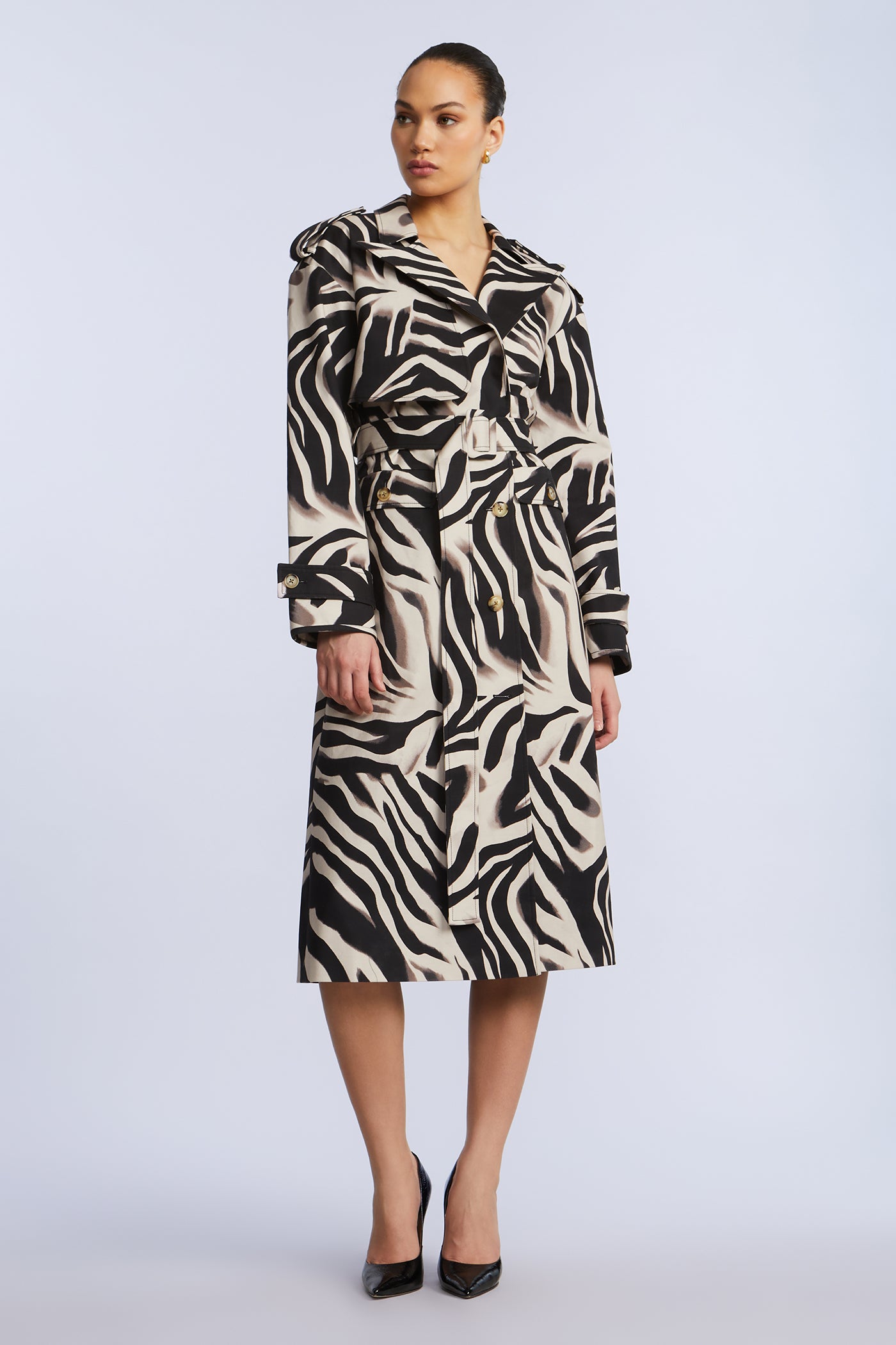 Bcbgmaxazria Women's Trench Jacket Dress - Black - Size S - Zebra Print Bcbgmaxazria Women's Trench Jacket Dress - Black - Size S - Zebra Print