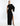 FRONT VIEW BLACK MAXI GOWN WITH RUCHING AND ASYMMETRICAL ONE SLEEVE