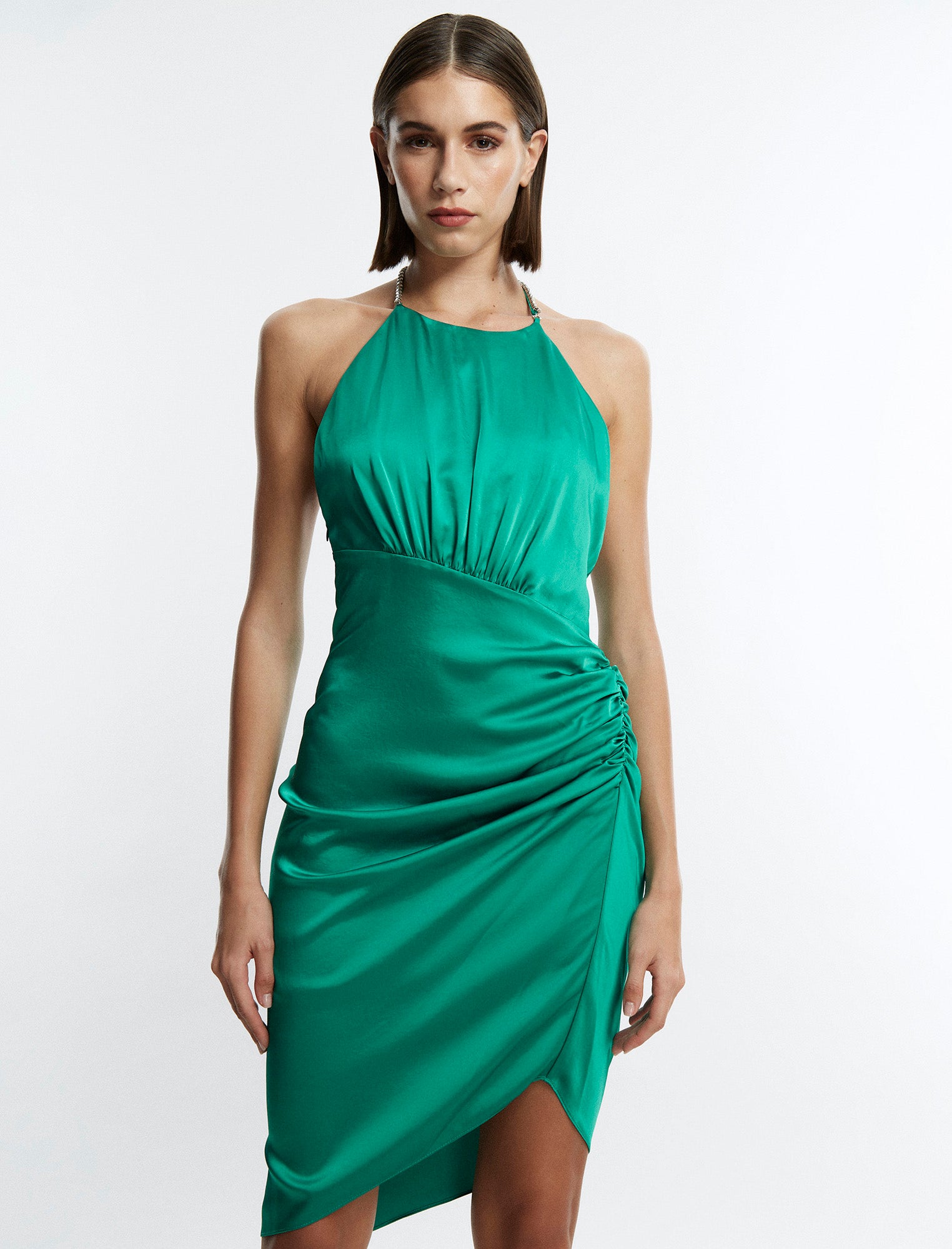 Green Anwen Ruched Mini Dress | Dresses | BCBGMAXAZRIA