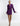 FRONT VIEW PURPLE SATIN BELTED BLAZER MINI DRESS WITH FEATHER ARM CUFFS