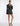 SIDE VIEW BLACK COMBO BELTED TWEED BLAZER DRESS WITH FEATHER SLEEVE CUFFS