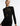 FRONT DETAIL VIEW BLACK LONG SLEEVE MOCK NECK ILLUSION MIDI DRESS WITH CUTOUT DETAILS