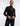 FRONT VIEW WOMEN'S BLACK BEAUTY MOCK NECK PLUNGING SHEER PANEL LONG SLEEVE TOP