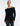 FRONT VIEW BLACK EYELASH KNIT OFF-THE-SHOULDER FOLD OVER RIB SWEATER