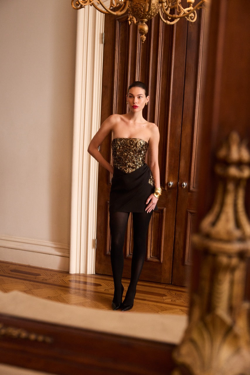 Sequin Crepe Dress Gold & Black Combo / 6 Sequin Crepe Dress Gold & Black Combo / 6