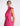 SIDE ZOOM DETAIL VIEW PINK PEACOCK SATIN HALTER GOWN WITH TIE NECK DETAIL
