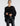 FRONT VIEW WOMEN'S BLACK OPEN KNIT HIGH-LOW COCOON SWEATER