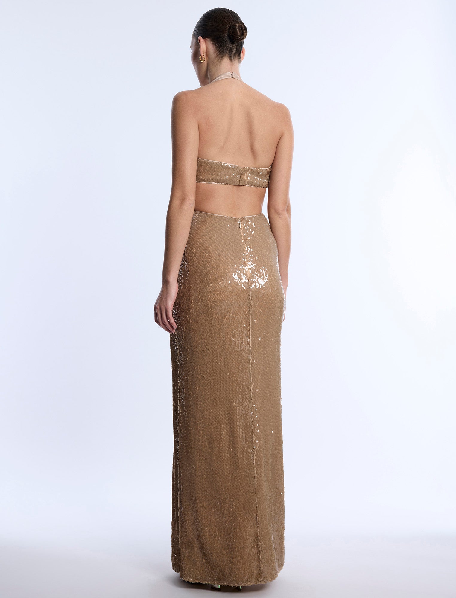 Sequin Cutout Halter Gown Almond / 10 Sequin Cutout Halter Gown Almond / 10
