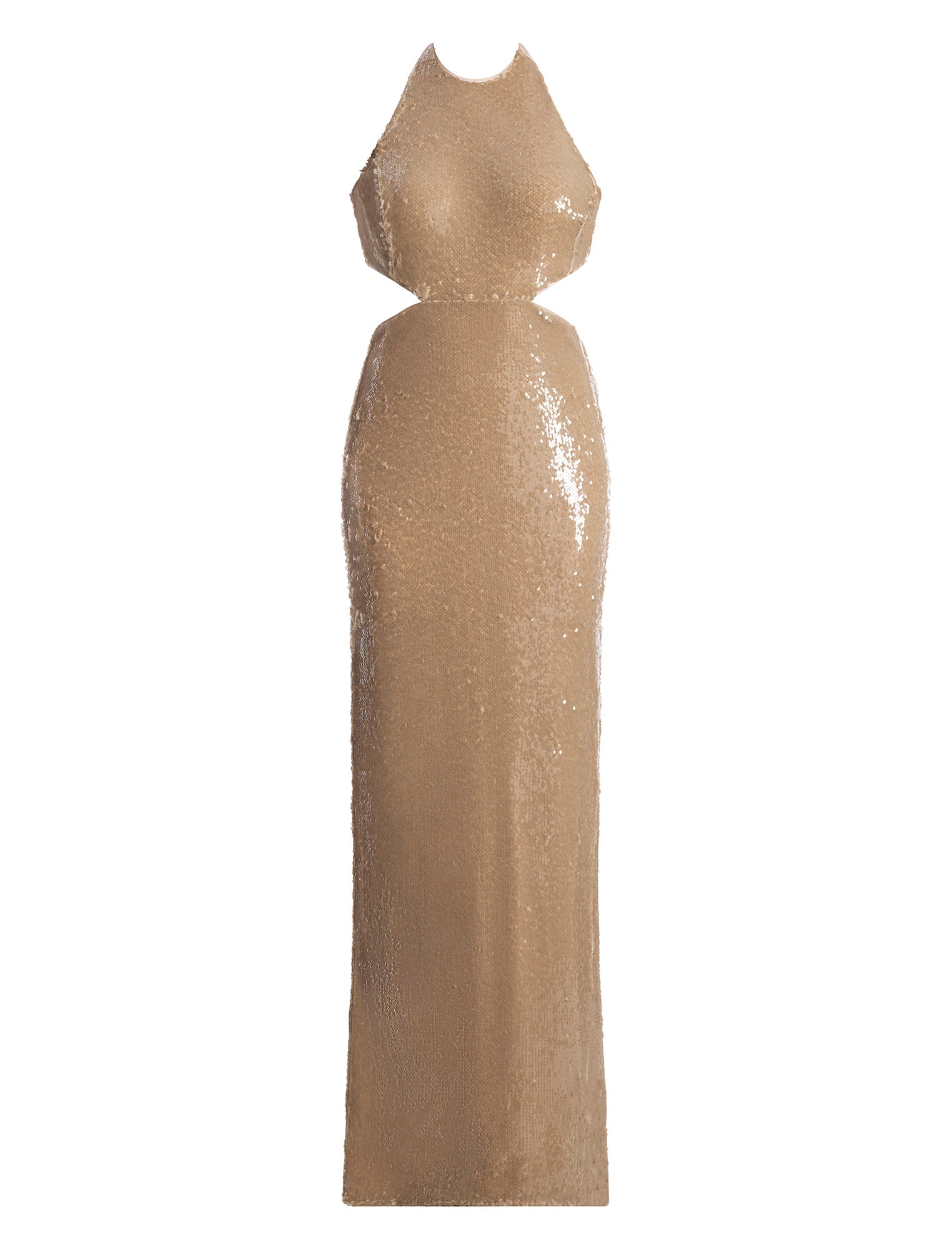 Sequin Cutout Halter Gown Almond / 10 Sequin Cutout Halter Gown Almond / 10