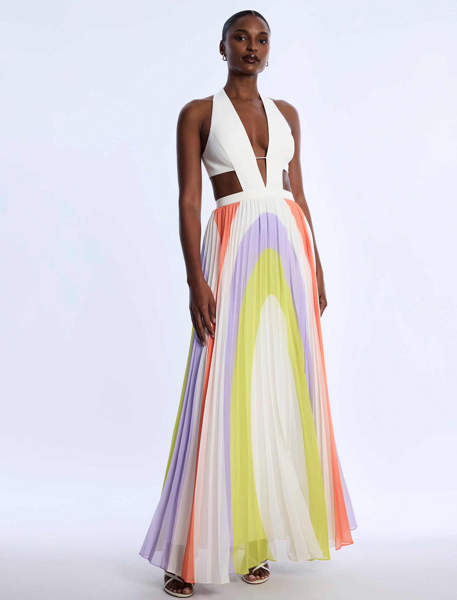 Printed Pleated Cutout Dress BCBGMAXAZRIA Printed Pleated Cutout Dress BCBGMAXAZRIA