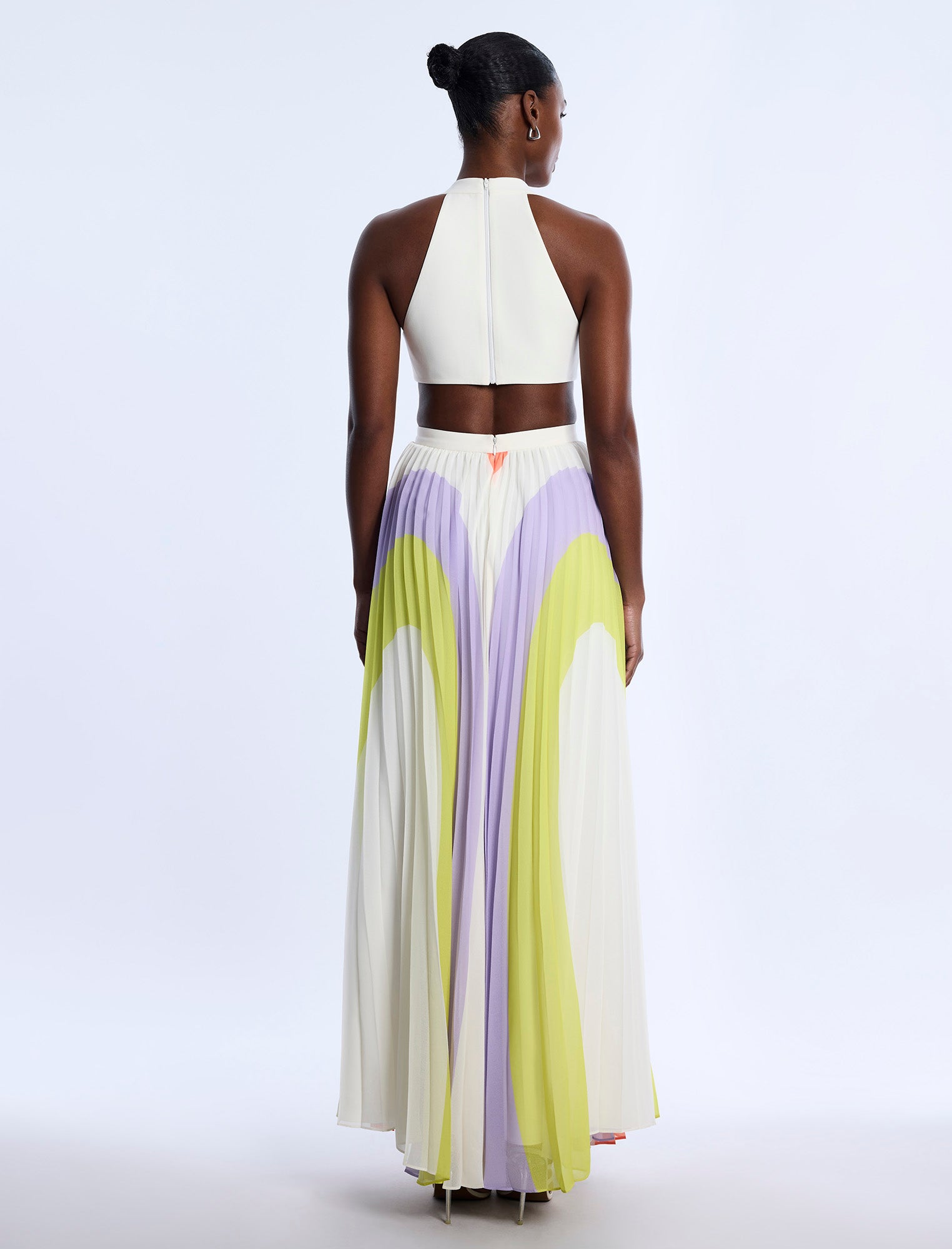 Printed Pleated Cutout Dress BCBGMAXAZRIA Printed Pleated Cutout Dress BCBGMAXAZRIA