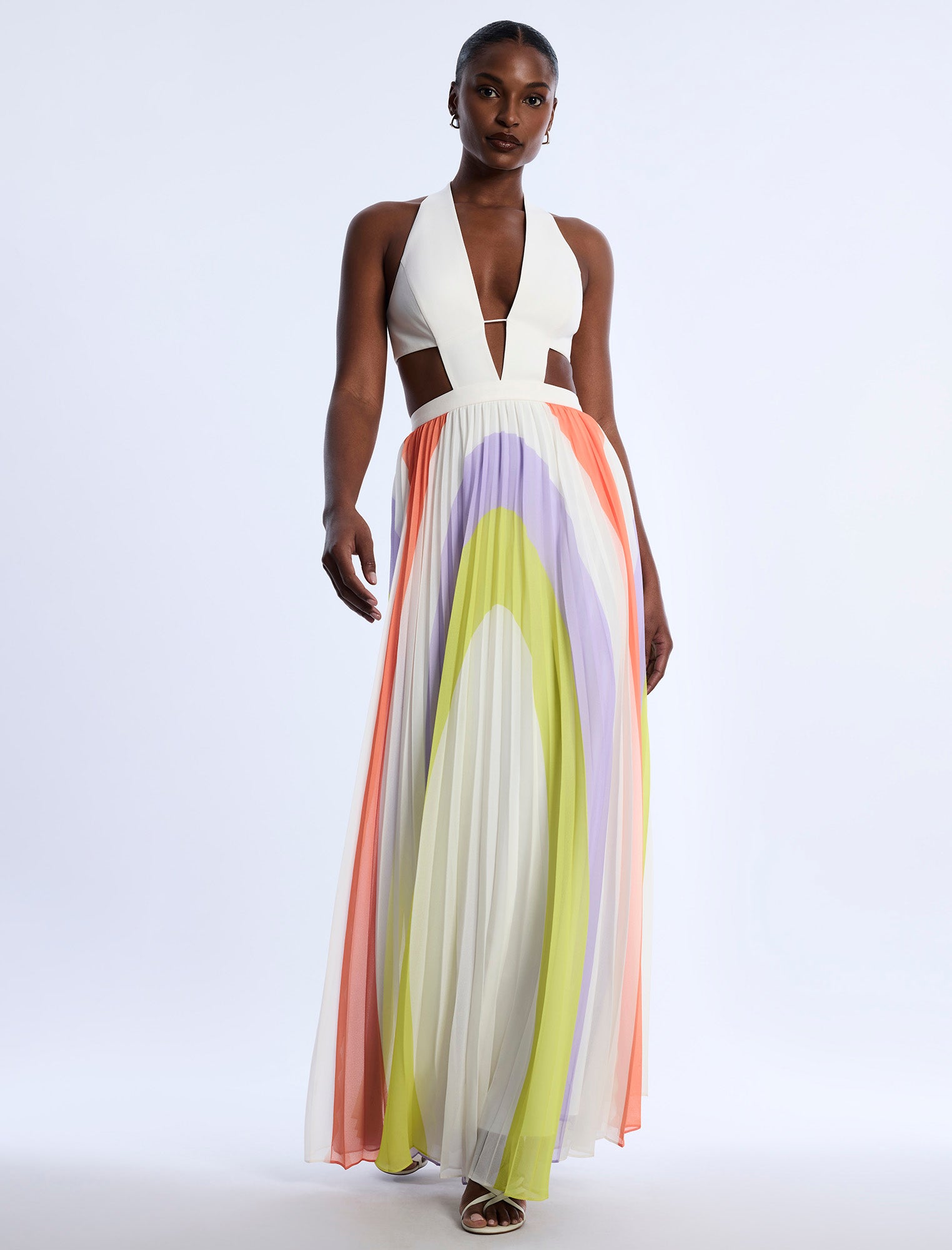 bcbg color block pleated dress Midi Dress Pleated Rainbow Dress Bcbg Rainbow Pleated Midi Dress Strong Feelings Yellow Colorblock