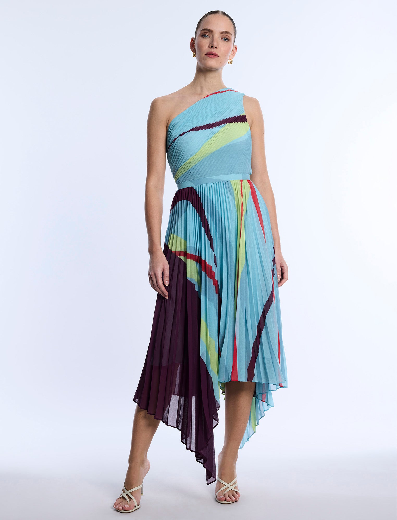 bcbg dress Paris women's Ruffle Strap Midi The sleeveless silhouette is accented with a front bodice cutout and a flowing asymmetrical hemline High Draped Slit Gown