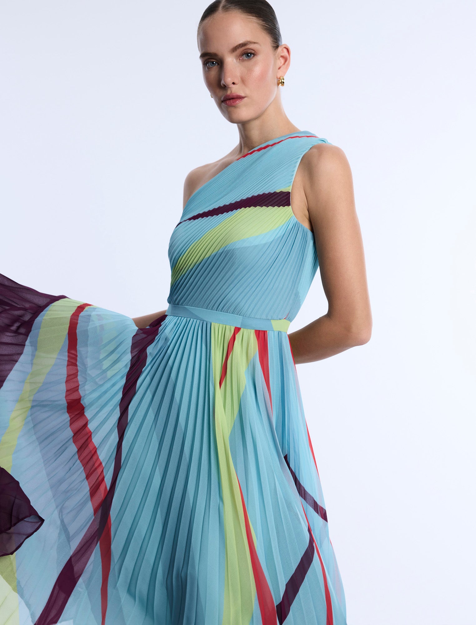 Printed Pleated Dress Seafoam Floating Ribbons / 2 Printed Pleated Dress Seafoam Floating Ribbons / 2
