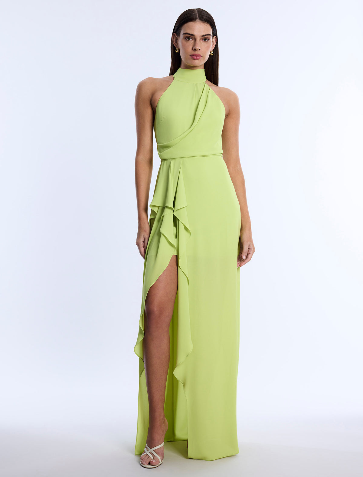 bcbg lime green dress Mock Neck Drape Gown lily_special_occasion::Date Night Imported Model is 511 Kylie christmas outfit | Size:EU 35/US 5