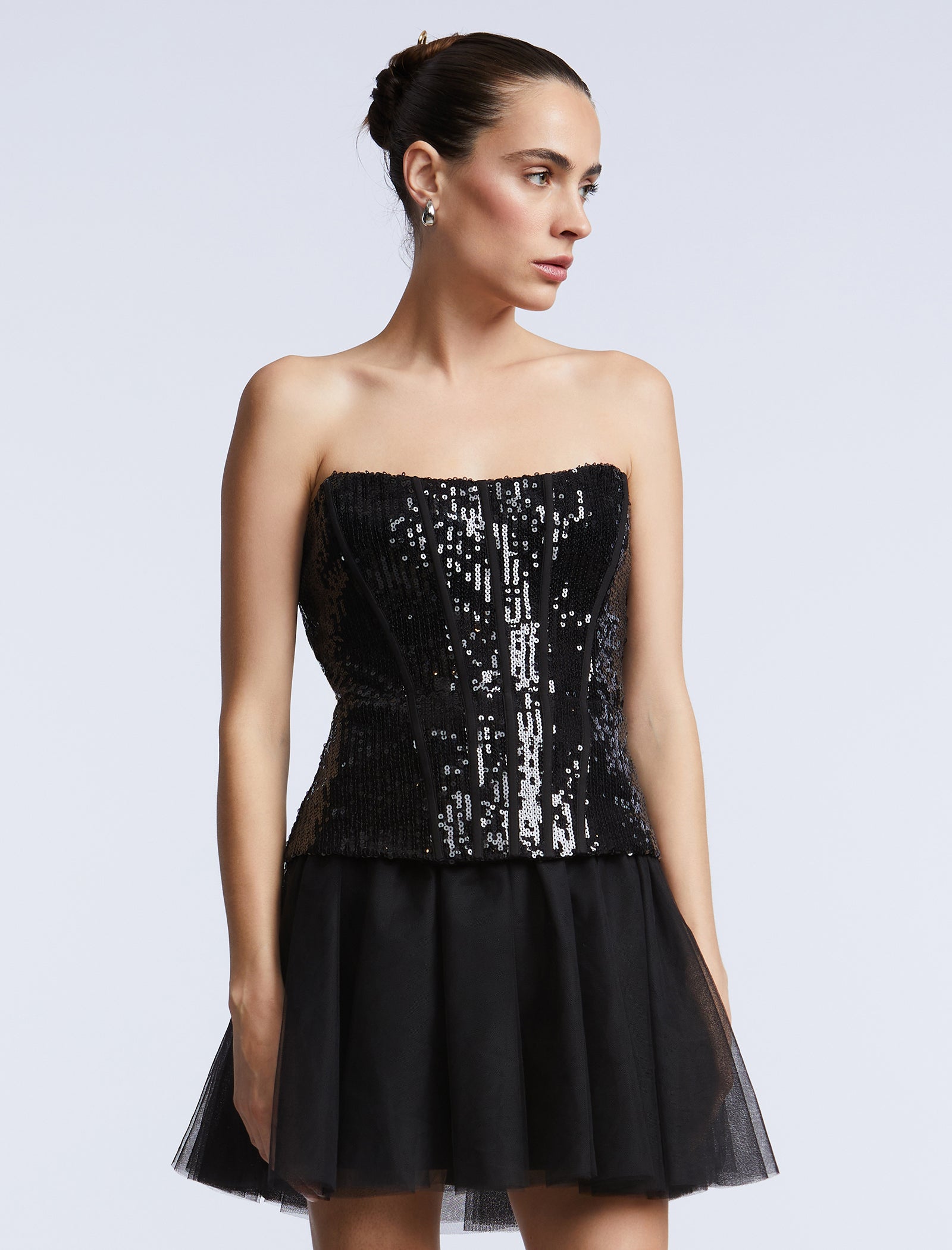 Sequin Lace Peplum Tulle Dress Black / 2 Sequin Lace Peplum Tulle Dress Black / 2