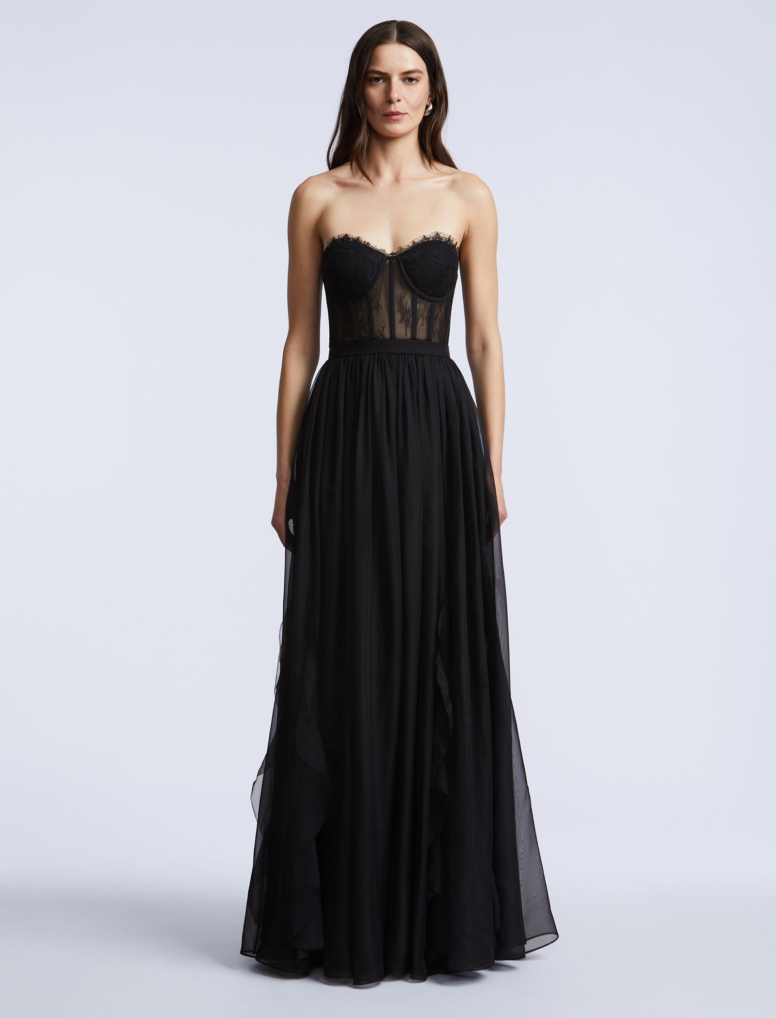 Lace Bodice Chiffon Rufle Gown