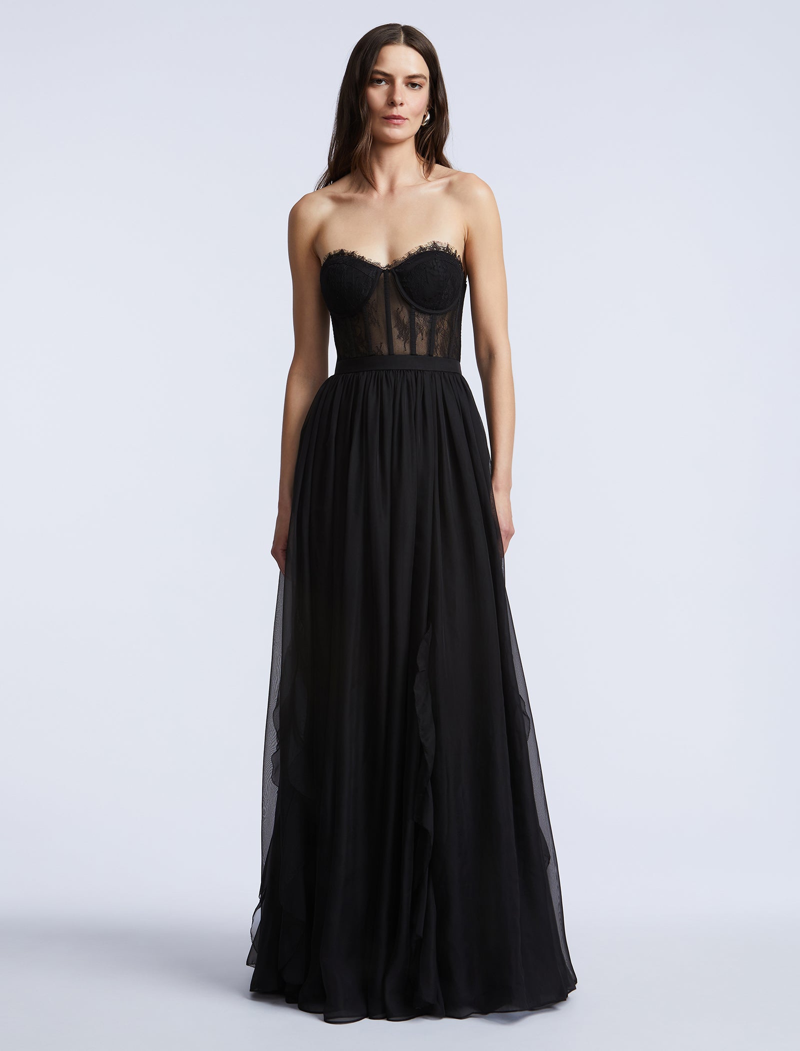 Lace Bodice Chiffon Rufle Gown Black / 12 Lace Bodice Chiffon Rufle Gown Black / 12
