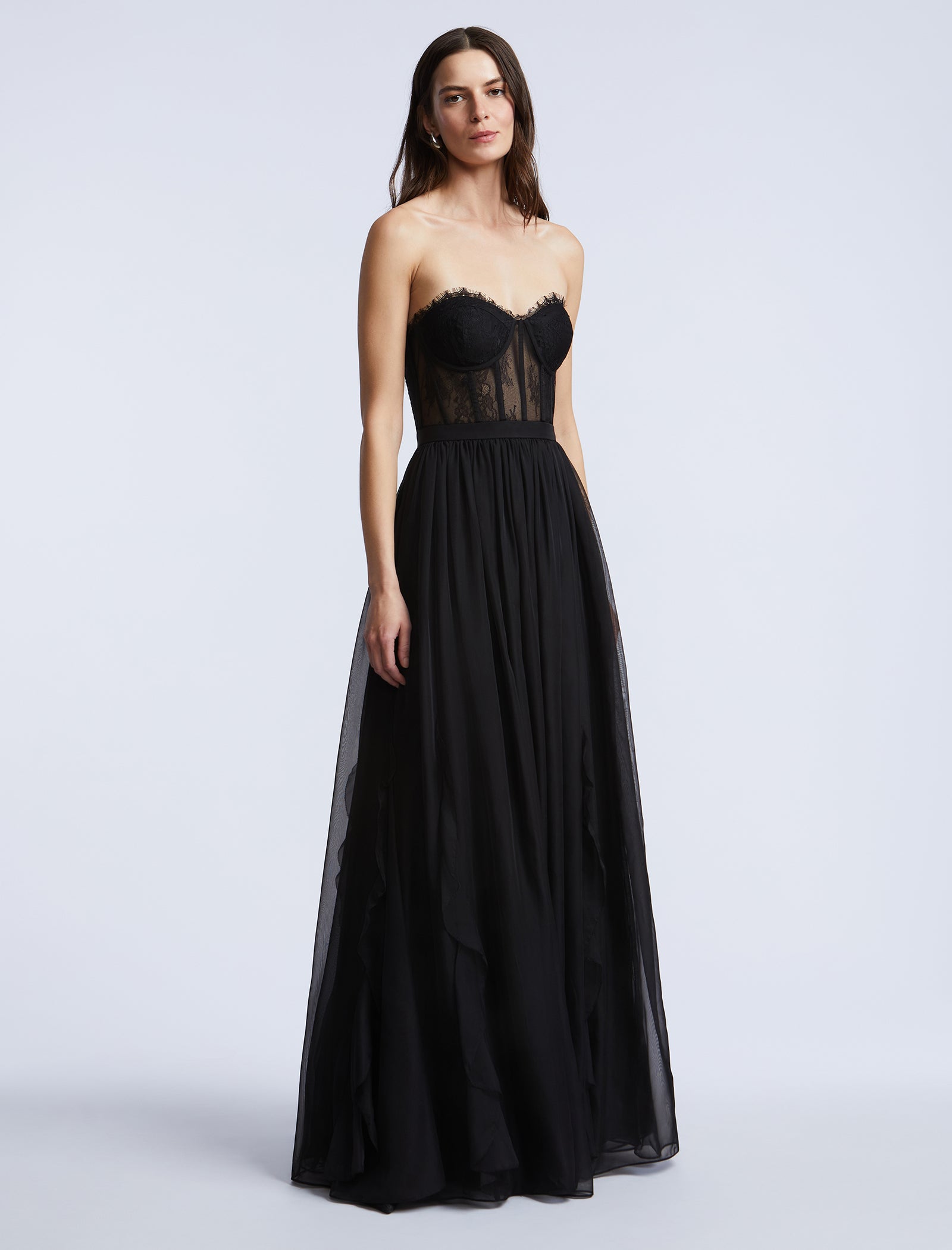 Lace Bodice Chiffon Rufle Gown Black / 12 Lace Bodice Chiffon Rufle Gown Black / 12