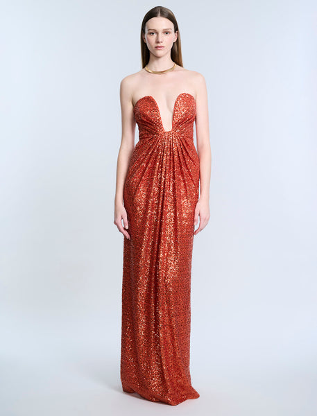 bcbg red sequin dress BCBGMAXAZRIA Strapless Evening Dress in Red