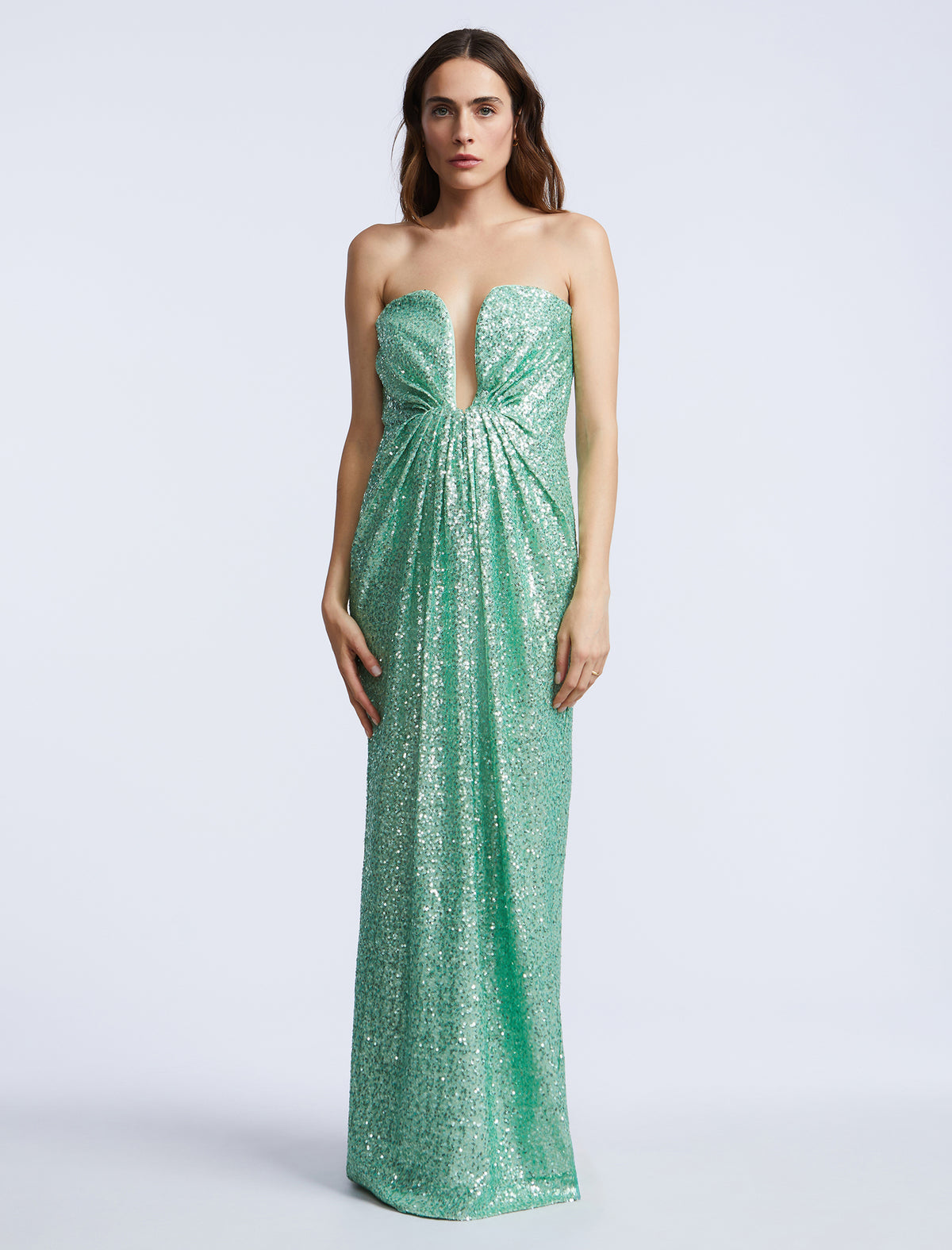 bcbg green sequin dress Plunging U Neckline Gown – BCBGMAXAZRIA Long sleeve