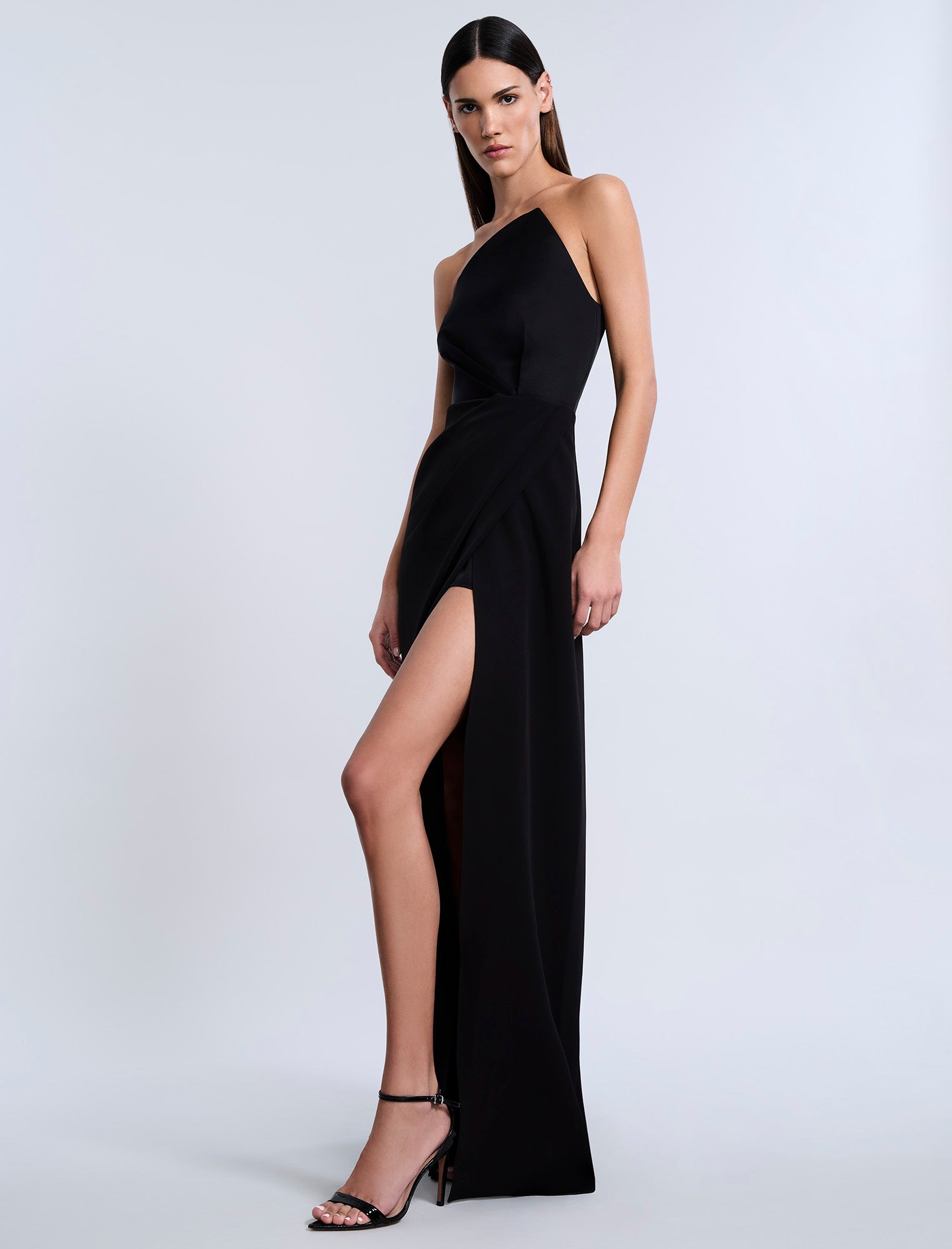 High Draped Slit Gown BCBGMAXAZRIA High Draped Slit Gown BCBGMAXAZRIA