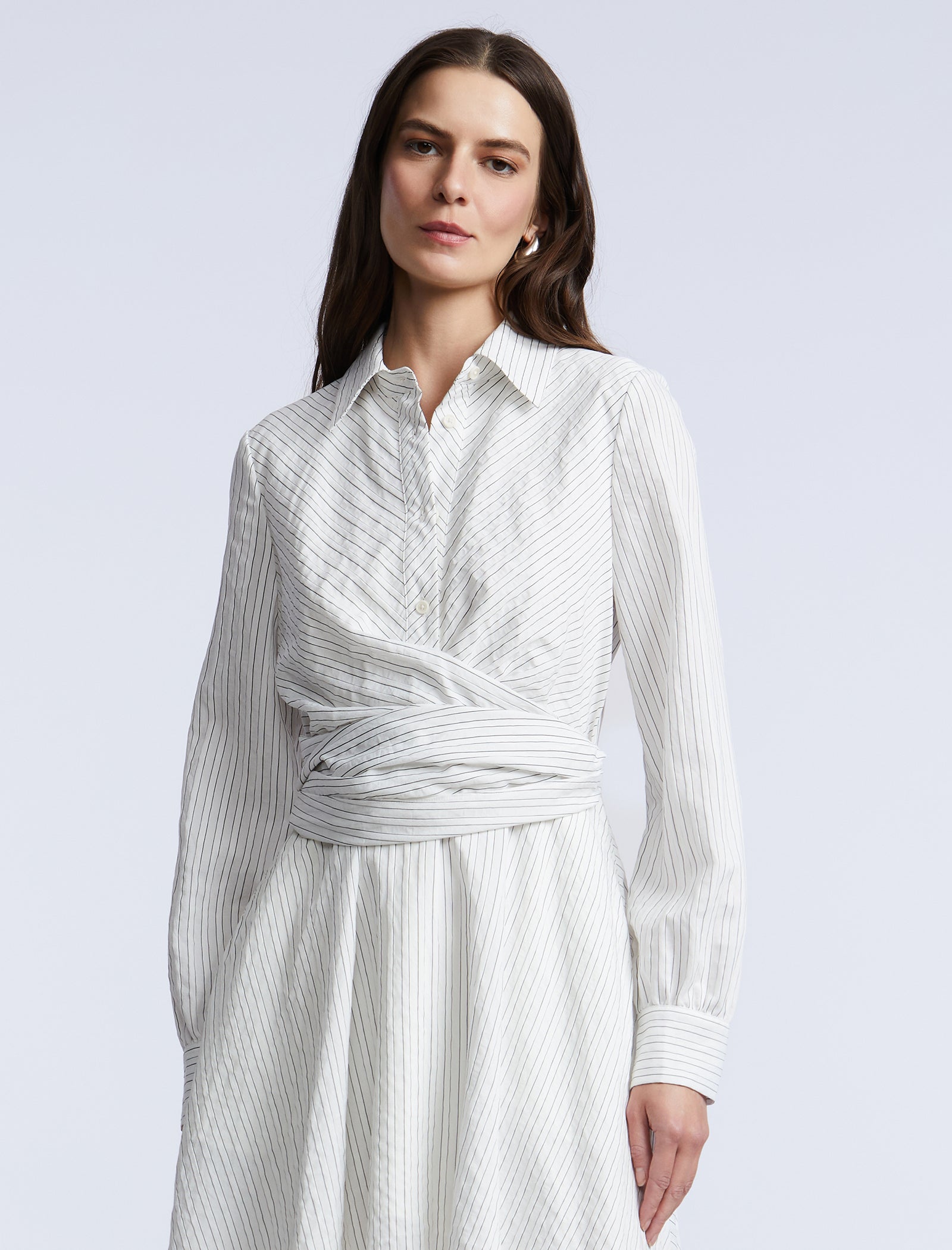 Stripe Shirt Dress With Lace BCBGMAXAZRIA Stripe Shirt Dress With Lace BCBGMAXAZRIA
