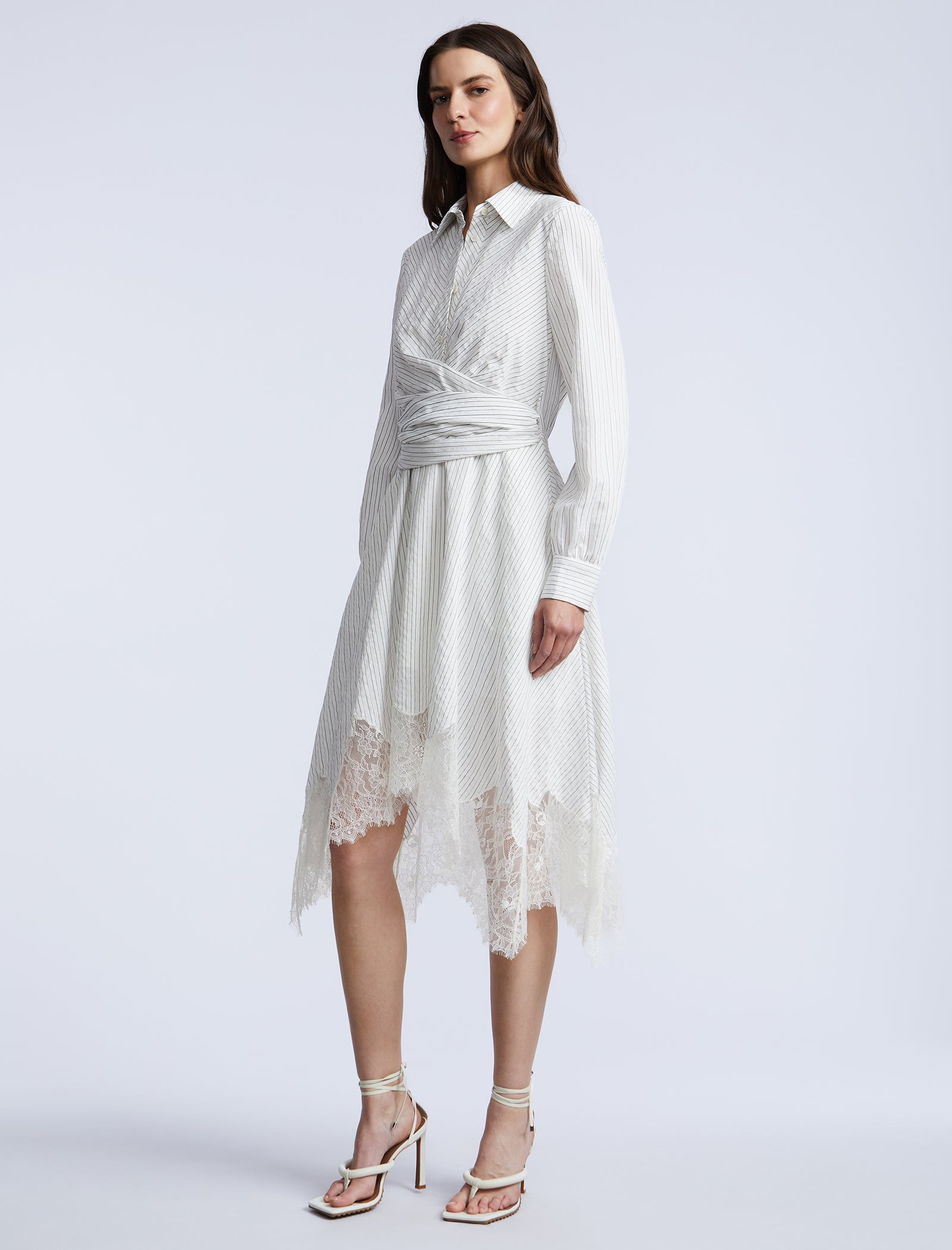 Stripe Shirt Dress With Lace Stripe Shirt Dress With Lace