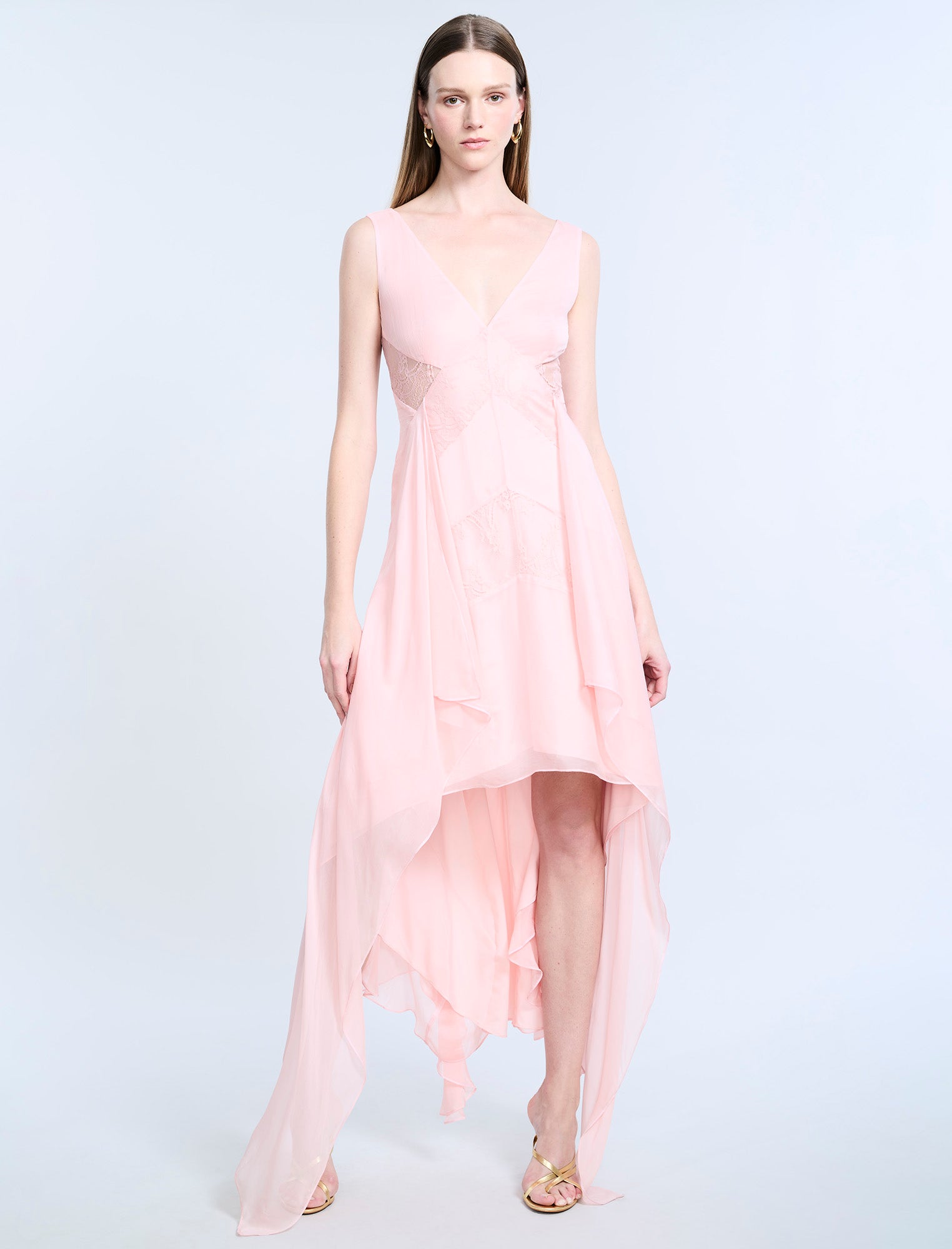 Lace Applique Chiffon Dress BCBGMAXAZRIA Lace Applique Chiffon Dress BCBGMAXAZRIA