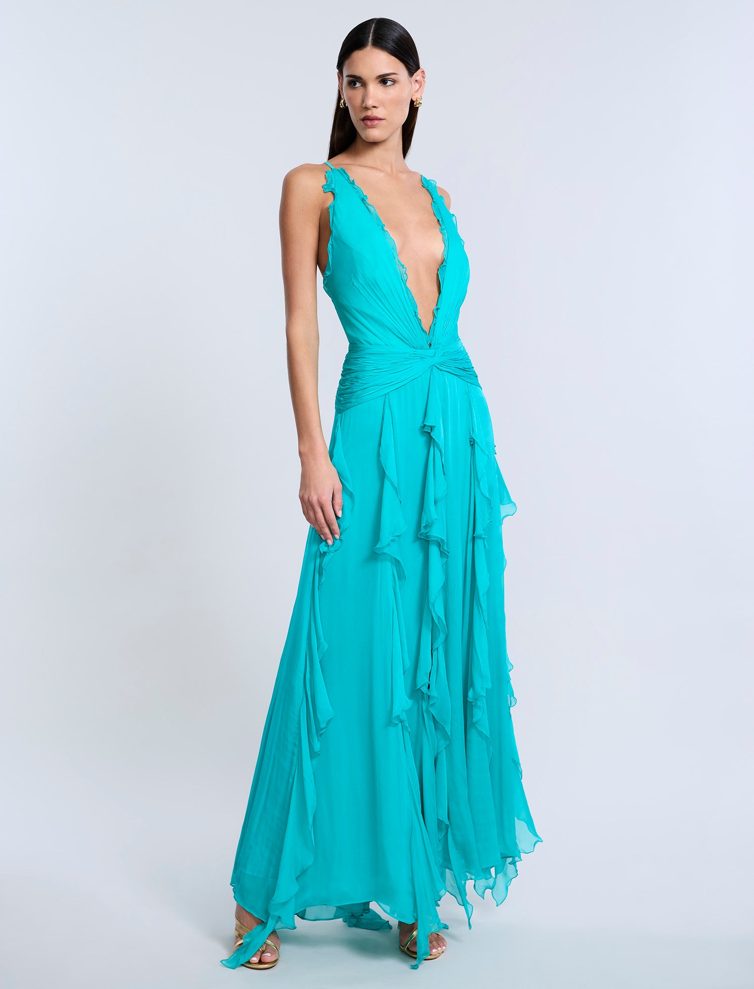 Ruffle Halter Chiffon Gown – BCBGMAXAZRIA