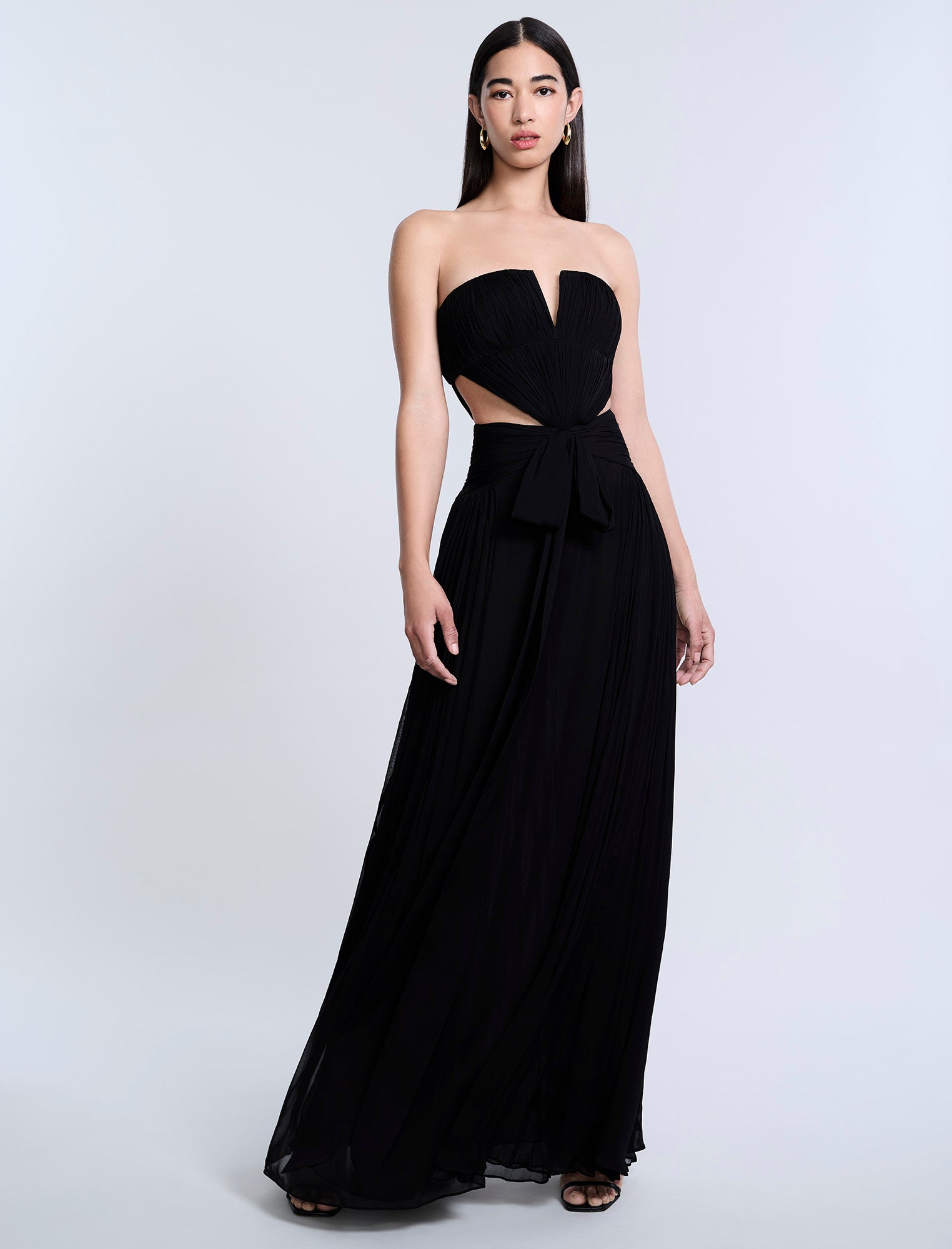 Cutout Shirring Bow Tie Gown Black / 12 Cutout Shirring Bow Tie Gown Black / 12