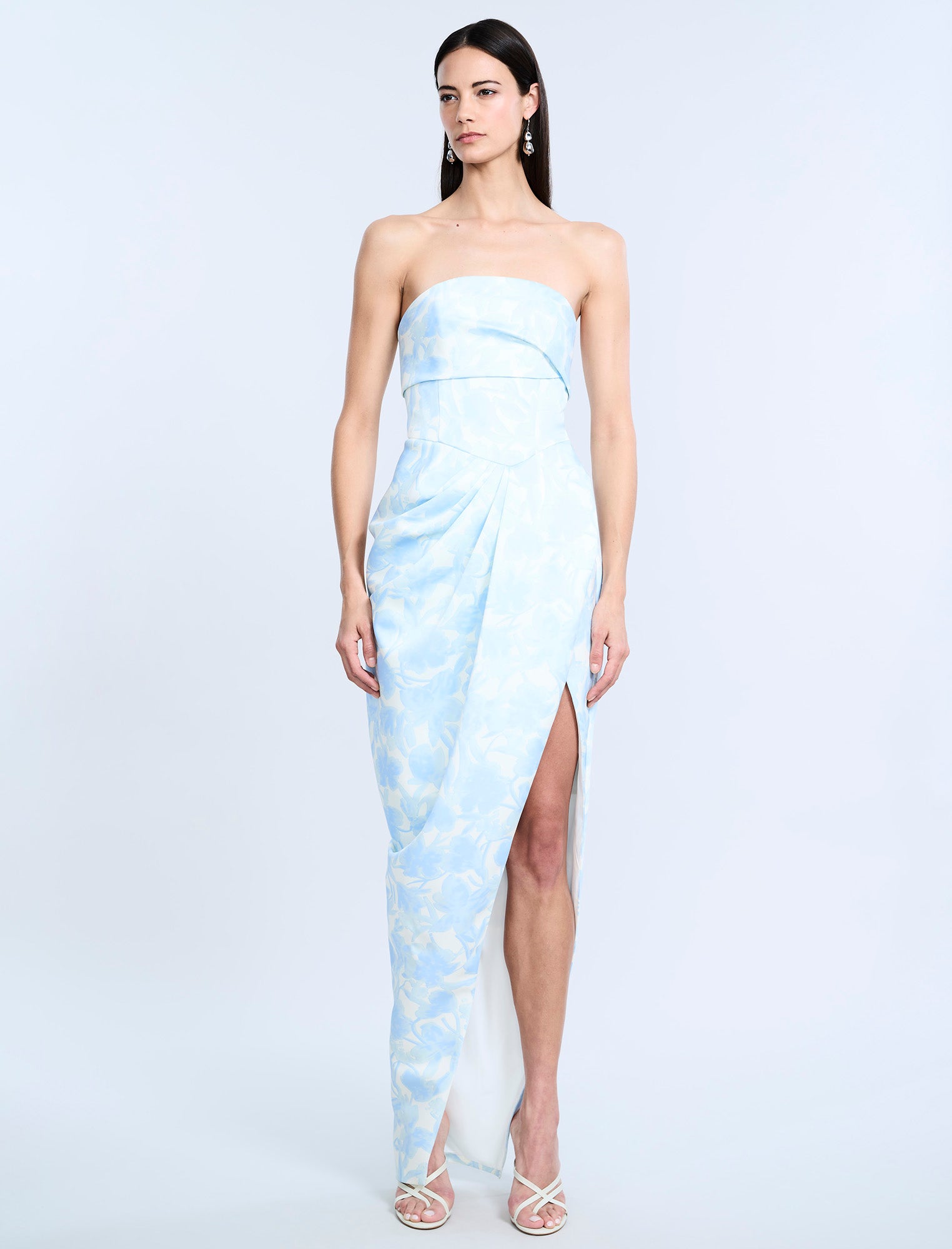 Pleat Bodice Wrap Skirt Gown Sky Floral Print / 2