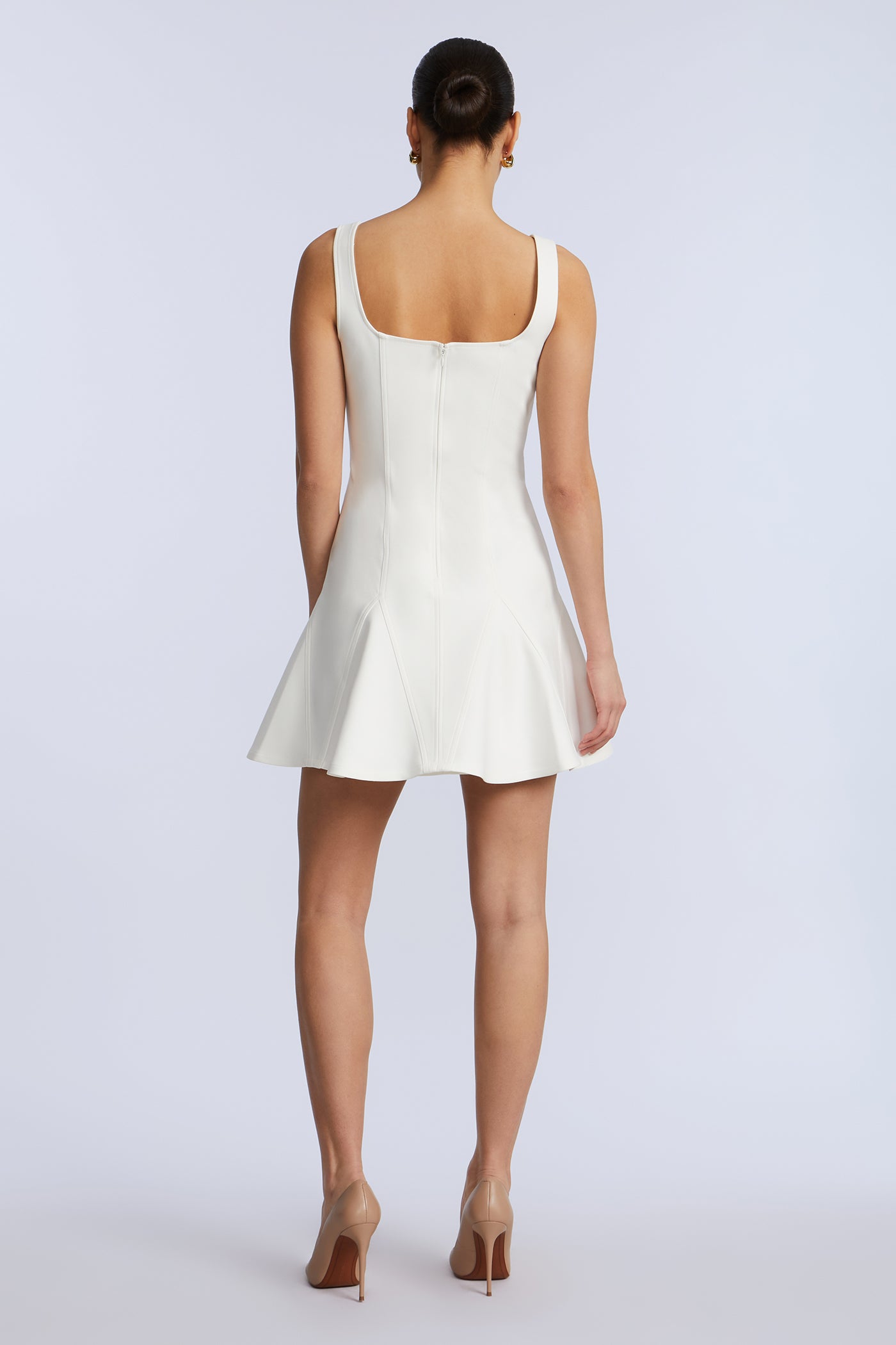 Shoulder Bcbgmaxazria White Dress Solid Godet Dress In White Shoulder Bcbgmaxazria White Dress Solid Godet Dress In White