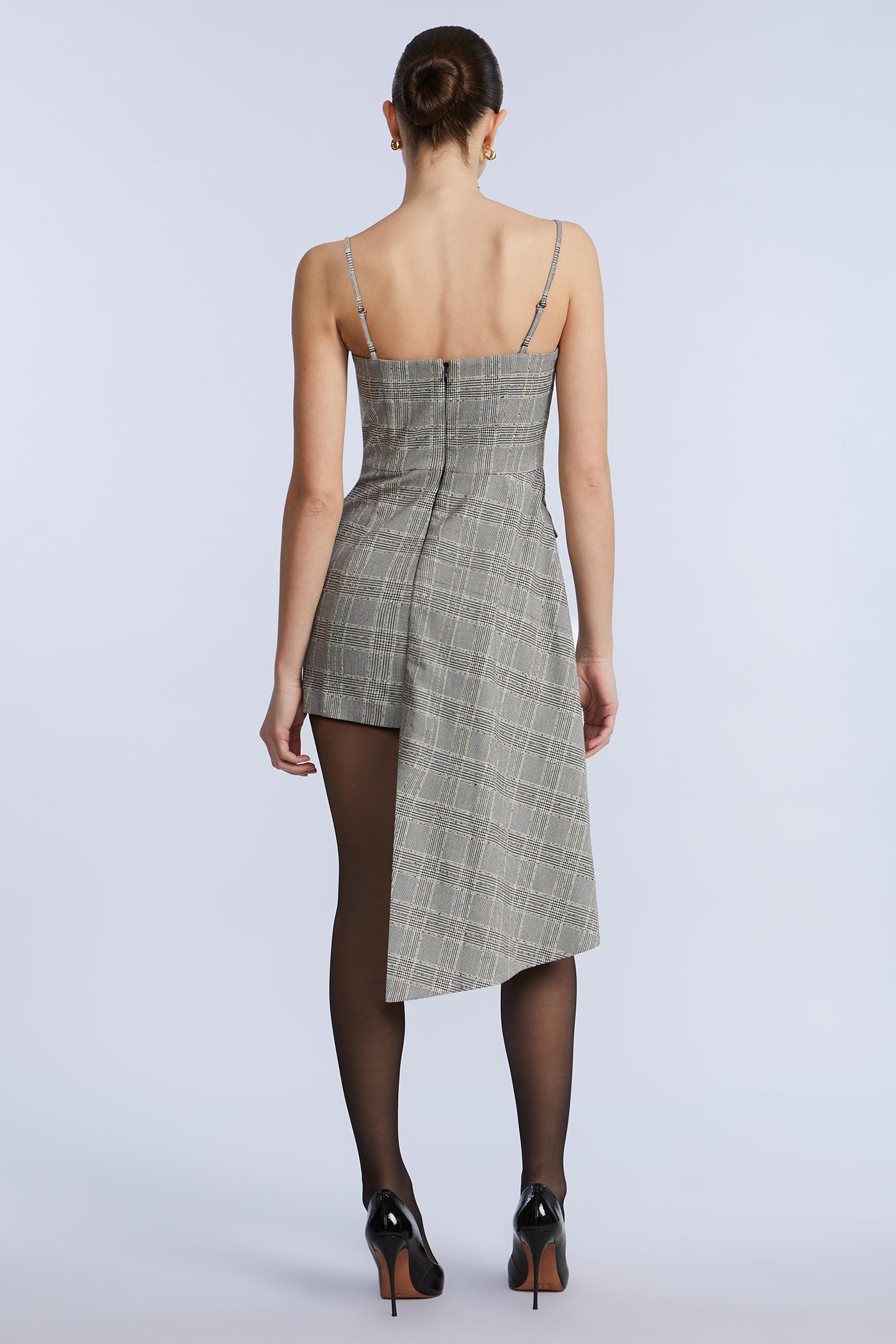 plaid grey dress Vintage Fall Plaid Dress & Satin Blouse Gray