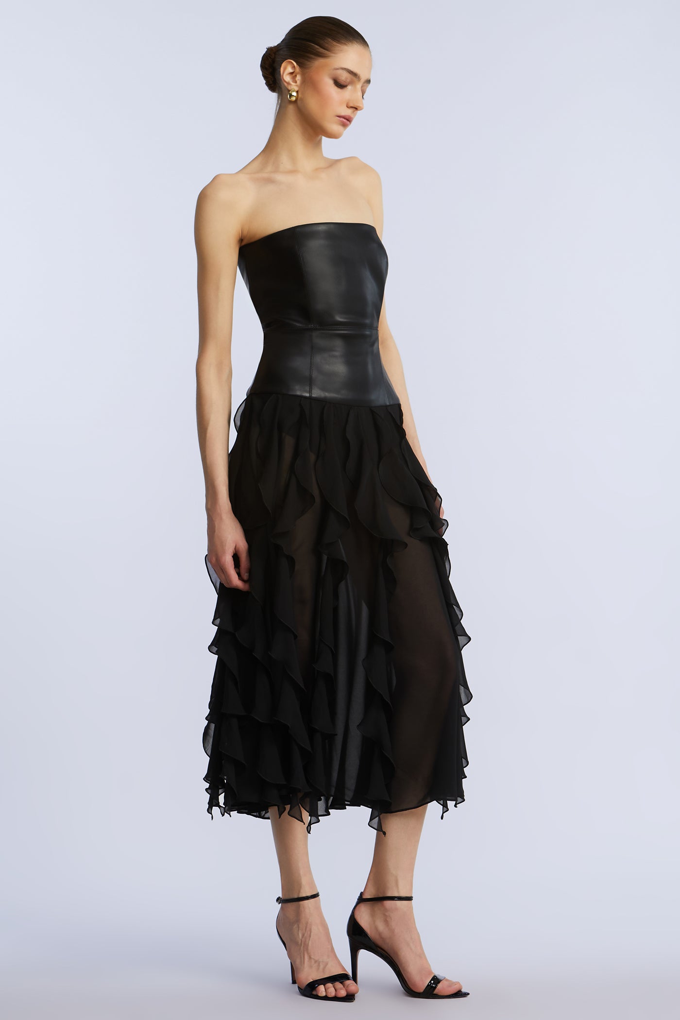 Leather Chiffon Dress BCBGMAXAZRIA Leather Chiffon Dress BCBGMAXAZRIA