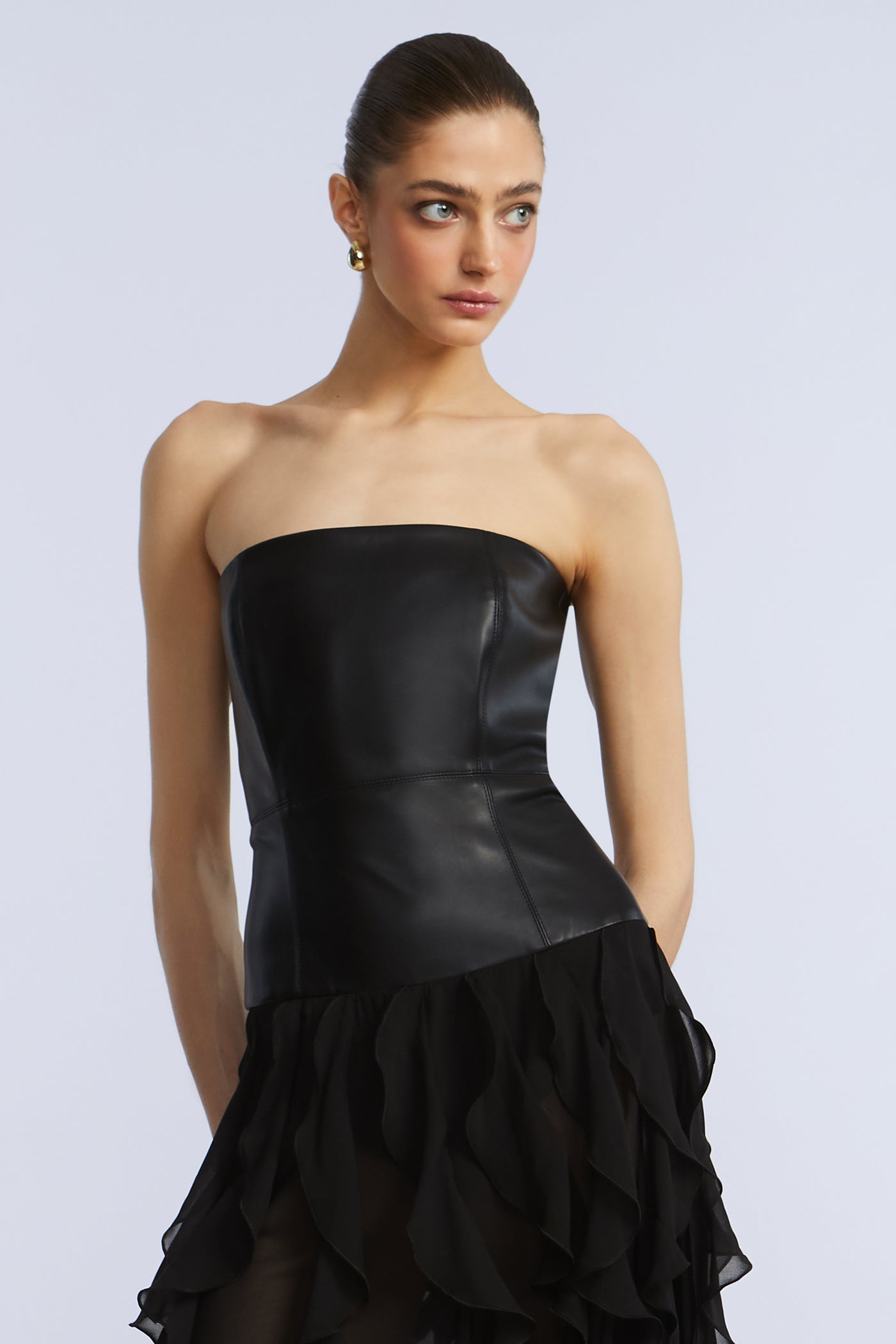 Leather Chiffon Dress BCBGMAXAZRIA Leather Chiffon Dress BCBGMAXAZRIA