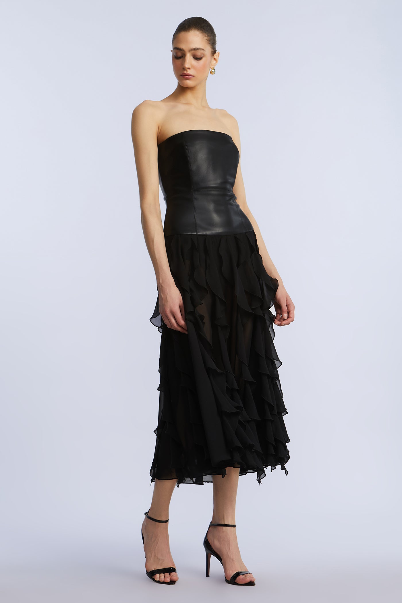 Leather Chiffon Dress BCBGMAXAZRIA Leather Chiffon Dress BCBGMAXAZRIA