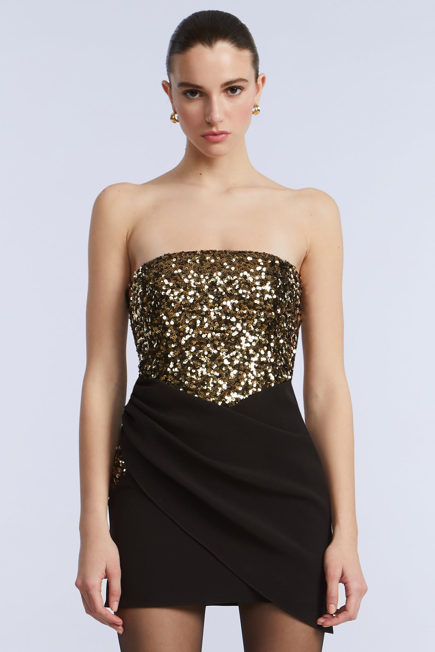 Sequin Crepe Dress Gold & Black Combo / 6 Sequin Crepe Dress Gold & Black Combo / 6